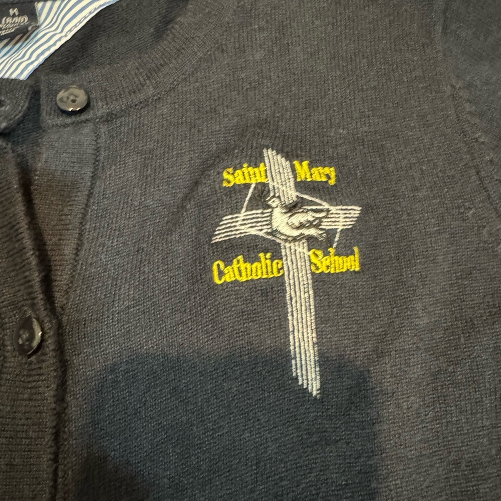 Saint Mary’s Catholic School Girl Cardigan Navy Blue Size Youth Medium or XS - Picture 3 of 5